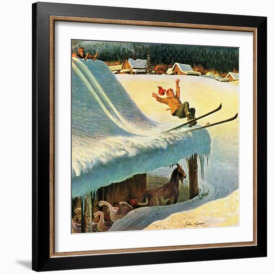 "Barn Skiing", February 17, 1951-John Clymer-Framed Giclee Print