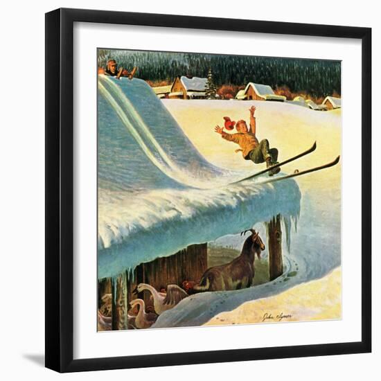 "Barn Skiing", February 17, 1951-John Clymer-Framed Giclee Print