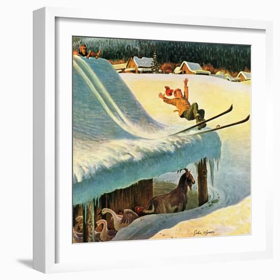 "Barn Skiing", February 17, 1951-John Clymer-Framed Giclee Print