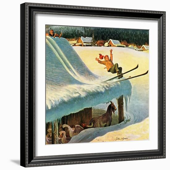 "Barn Skiing", February 17, 1951-John Clymer-Framed Giclee Print