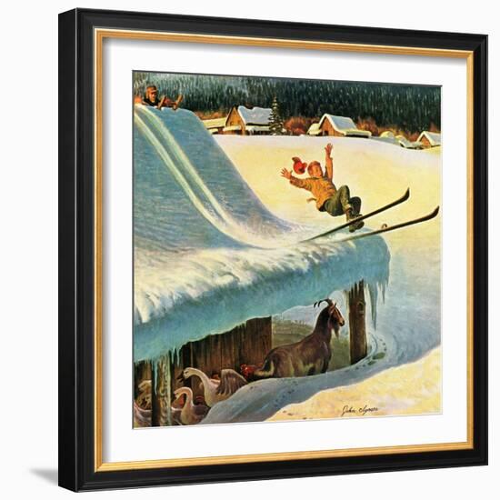 "Barn Skiing", February 17, 1951-John Clymer-Framed Giclee Print