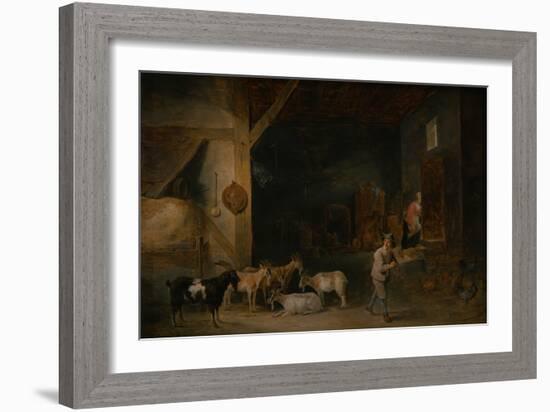 Barn with Goats and a Boy Playing the Recorder, C.1640-45 (Oil on Canvas)-David the Younger Teniers-Framed Giclee Print