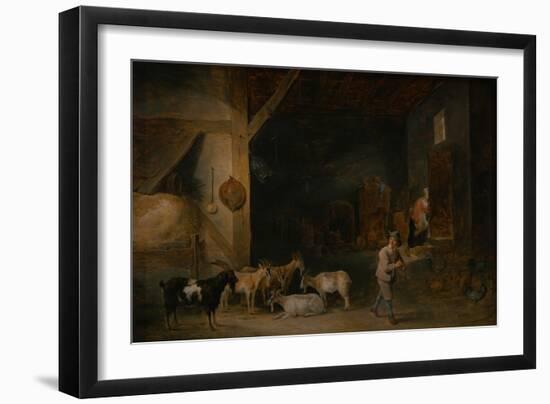 Barn with Goats and a Boy Playing the Recorder, C.1640-45 (Oil on Canvas)-David the Younger Teniers-Framed Giclee Print