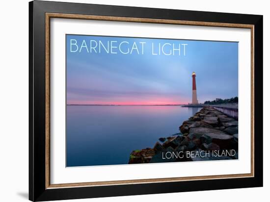Barnegat Light, New Jersey - Barnegat Lighthouse and Pink Sunset-Lantern Press-Framed Art Print