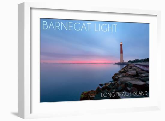 Barnegat Light, New Jersey - Barnegat Lighthouse and Pink Sunset-Lantern Press-Framed Art Print