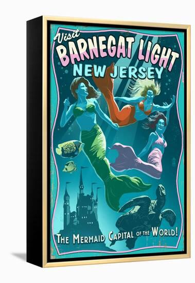 Barnegat Light, New Jersey - Mermaids Vintage Sign-Lantern Press-Framed Stretched Canvas