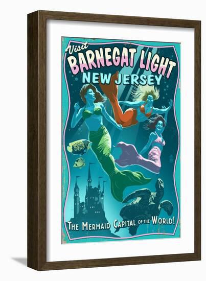 Barnegat Light, New Jersey - Mermaids Vintage Sign-Lantern Press-Framed Art Print