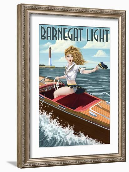 Barnegat Light, New Jersey - Pinup Girl Boating-Lantern Press-Framed Art Print
