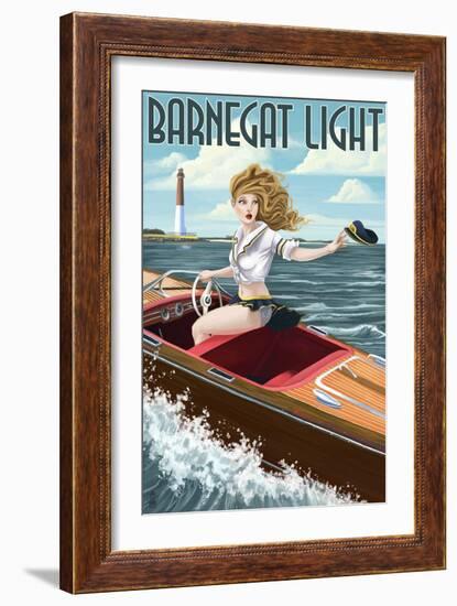 Barnegat Light, New Jersey - Pinup Girl Boating-Lantern Press-Framed Art Print