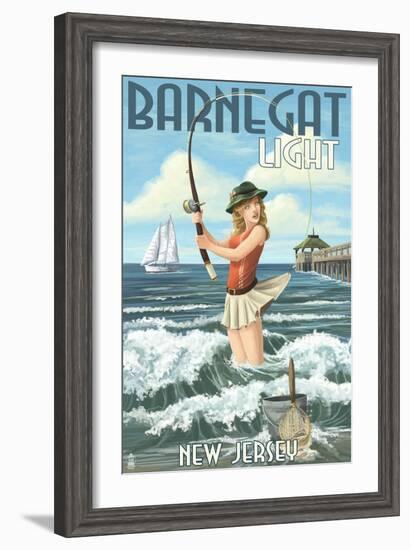 Barnegat Light, New Jersey - Pinup Girl Fishing-Lantern Press-Framed Art Print