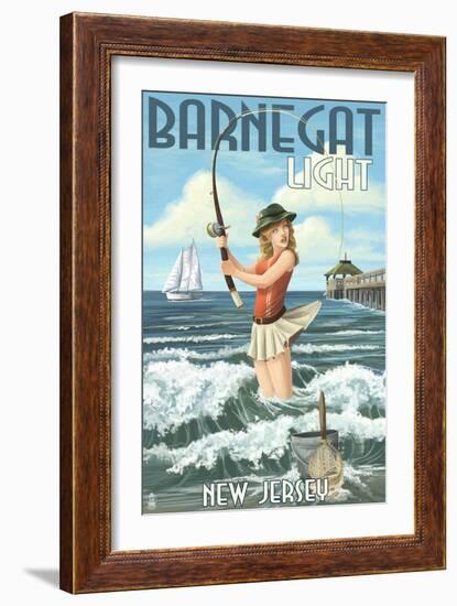 Barnegat Light, New Jersey - Pinup Girl Fishing-Lantern Press-Framed Art Print