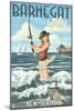 Barnegat Light, New Jersey - Pinup Girl Fishing-Lantern Press-Mounted Art Print