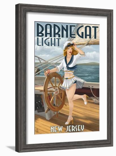 Barnegat Light, New Jersey - Pinup Girl Sailing-Lantern Press-Framed Art Print