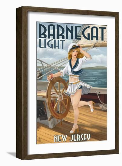 Barnegat Light, New Jersey - Pinup Girl Sailing-Lantern Press-Framed Art Print