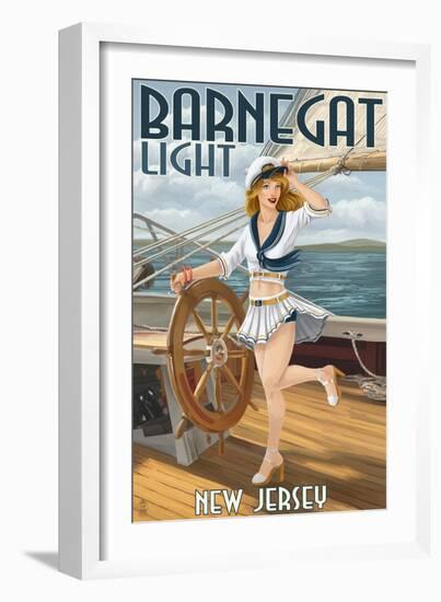 Barnegat Light, New Jersey - Pinup Girl Sailing-Lantern Press-Framed Art Print