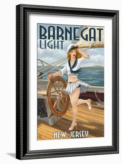 Barnegat Light, New Jersey - Pinup Girl Sailing-Lantern Press-Framed Art Print
