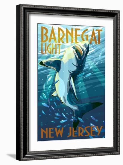 Barnegat Light, New Jersey - Stylized Shark-Lantern Press-Framed Art Print