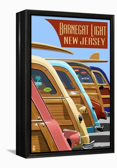 Barnegat Light, New Jersey - Woodies Lined Up-Lantern Press-Framed Stretched Canvas