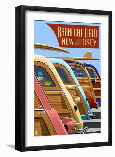 Barnegat Light, New Jersey - Woodies Lined Up-Lantern Press-Framed Art Print