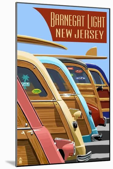 Barnegat Light, New Jersey - Woodies Lined Up-Lantern Press-Mounted Art Print