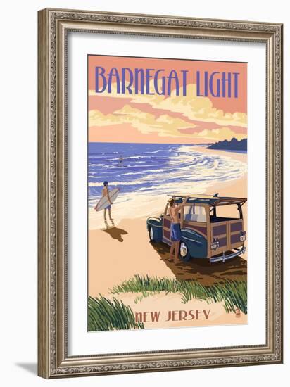 Barnegat Light, New Jersey - Woody on the Beach-Lantern Press-Framed Art Print