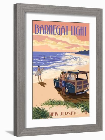 Barnegat Light, New Jersey - Woody on the Beach-Lantern Press-Framed Art Print