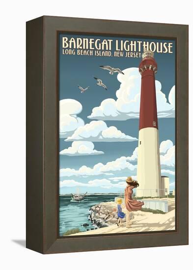 Barnegat Lighthouse - New Jersey Shore-Lantern Press-Framed Stretched Canvas