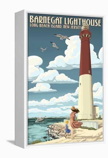 Barnegat Lighthouse - New Jersey Shore-Lantern Press-Framed Stretched Canvas