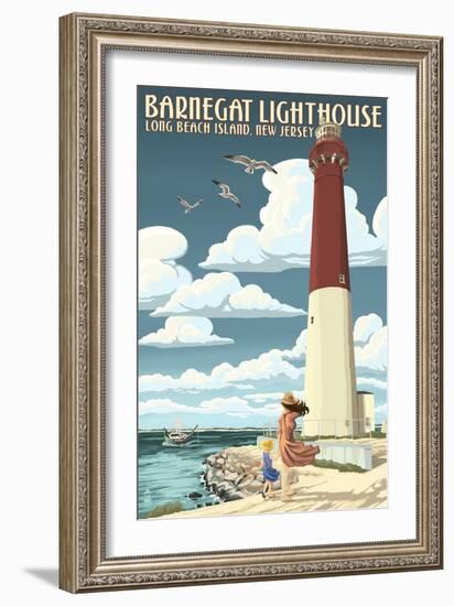 Barnegat Lighthouse - New Jersey Shore-Lantern Press-Framed Art Print