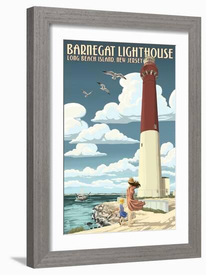 Barnegat Lighthouse - New Jersey Shore-Lantern Press-Framed Art Print