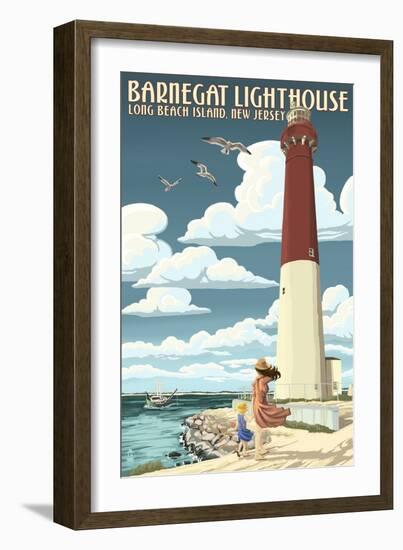 Barnegat Lighthouse - New Jersey Shore-Lantern Press-Framed Art Print