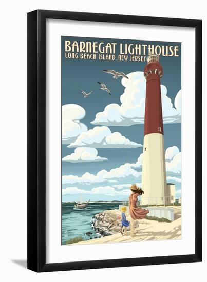 Barnegat Lighthouse - New Jersey Shore-Lantern Press-Framed Art Print