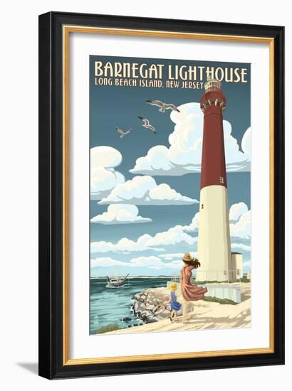 Barnegat Lighthouse - New Jersey Shore-Lantern Press-Framed Art Print