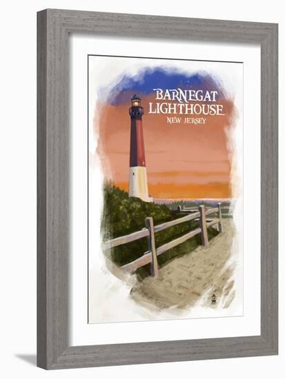 Barnegat Lighthouse - New Jersey - Watercolor-Lantern Press-Framed Art Print