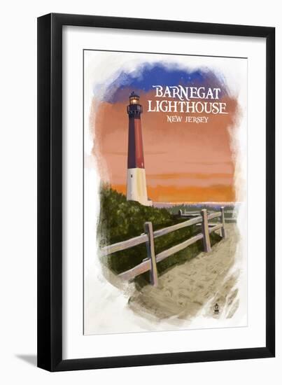 Barnegat Lighthouse - New Jersey - Watercolor-Lantern Press-Framed Art Print