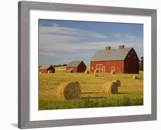 Barns and Hay Bales in Field-Darrell Gulin-Framed Photographic Print