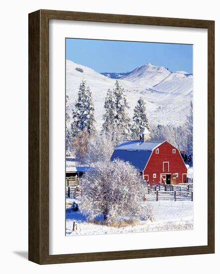 Barns in winter, Methow Valley, Washington, USA-Charles Gurche-Framed Photographic Print