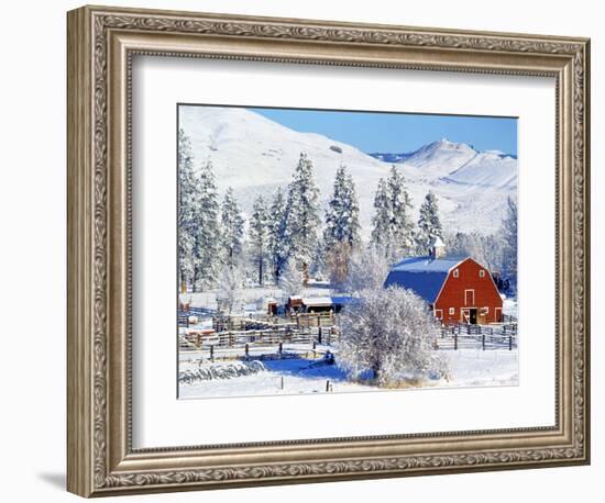 Barns in winter, Methow Valley, Washington, USA-Charles Gurche-Framed Photographic Print