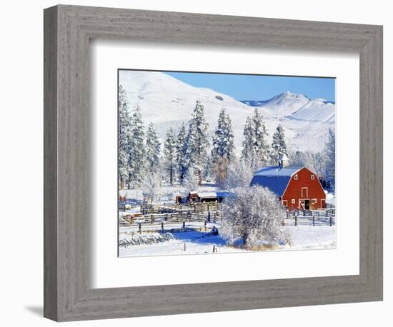 Barns in winter, Methow Valley, Washington, USA-Charles Gurche-Framed Photographic Print