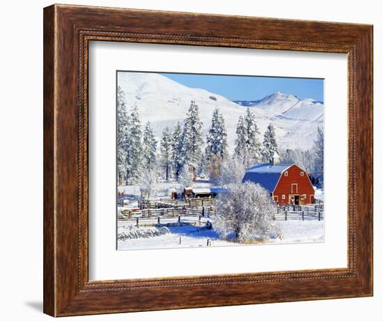 Barns in winter, Methow Valley, Washington, USA-Charles Gurche-Framed Photographic Print