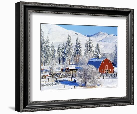 Barns in winter, Methow Valley, Washington, USA-Charles Gurche-Framed Photographic Print