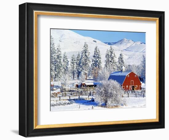 Barns in winter, Methow Valley, Washington, USA-Charles Gurche-Framed Photographic Print