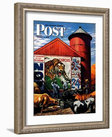 "Barnside Circus Poster," Saturday Evening Post Cover, August 4, 1945-Stevan Dohanos-Framed Giclee Print