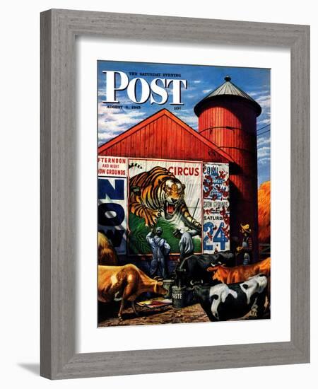 "Barnside Circus Poster," Saturday Evening Post Cover, August 4, 1945-Stevan Dohanos-Framed Giclee Print
