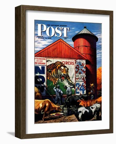 "Barnside Circus Poster," Saturday Evening Post Cover, August 4, 1945-Stevan Dohanos-Framed Giclee Print