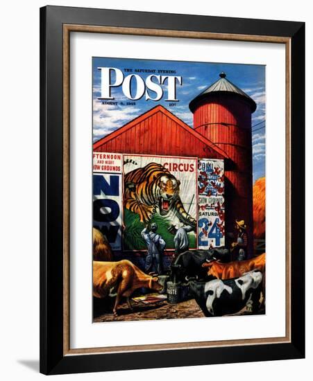 "Barnside Circus Poster," Saturday Evening Post Cover, August 4, 1945-Stevan Dohanos-Framed Giclee Print