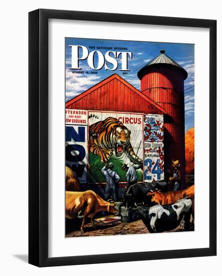 "Barnside Circus Poster," Saturday Evening Post Cover, August 4, 1945-Stevan Dohanos-Framed Giclee Print