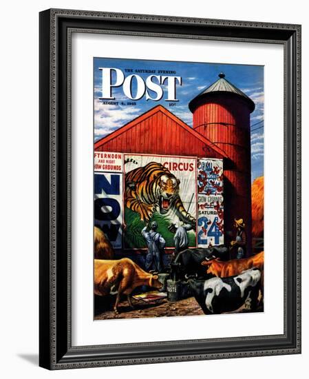 "Barnside Circus Poster," Saturday Evening Post Cover, August 4, 1945-Stevan Dohanos-Framed Giclee Print