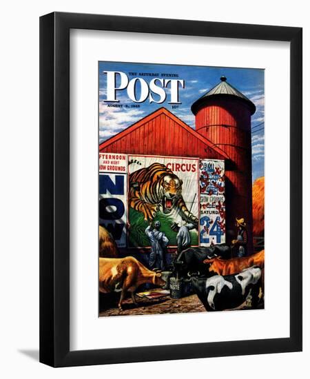 "Barnside Circus Poster," Saturday Evening Post Cover, August 4, 1945-Stevan Dohanos-Framed Giclee Print