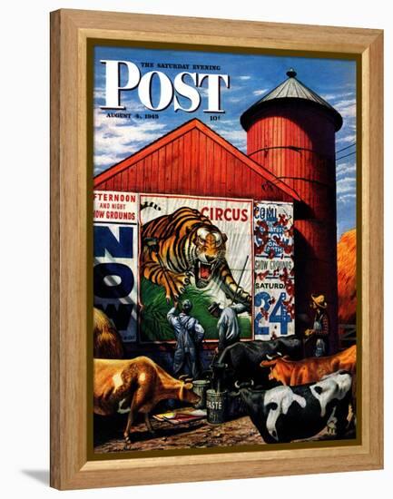 "Barnside Circus Poster," Saturday Evening Post Cover, August 4, 1945-Stevan Dohanos-Framed Premier Image Canvas